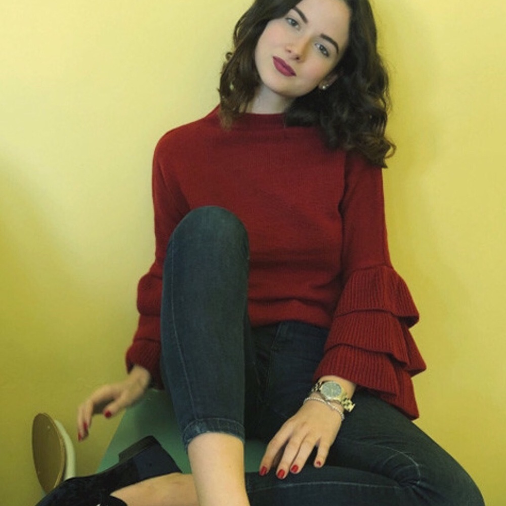 Layered Ruffle Sleeve Sweater. New